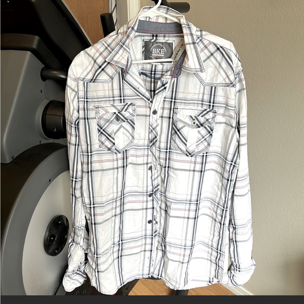 BKE The Buckle Mens White Button Down Dress Shirt Long Sleeve Size Large